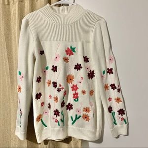 Talbots Ivory Floral Embroider ZIP back Seeater